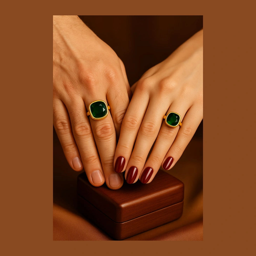 Royal Green Elegance Ring — Gold Plated, Unisex (Sizes 8–18)