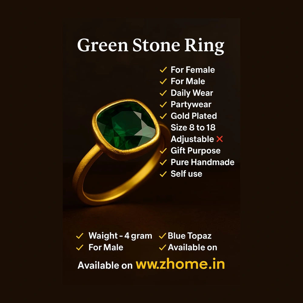 Royal Green Elegance Ring — Gold Plated, Unisex (Sizes 8–18)