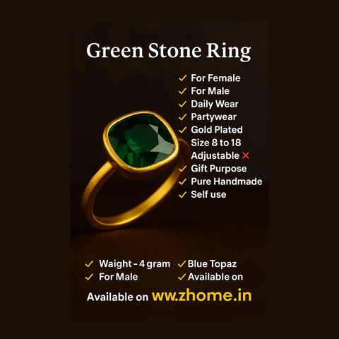 Royal Green Elegance Ring — Gold Plated, Unisex (Sizes 8–18)