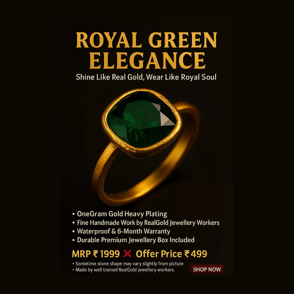 Royal Green Elegance Ring — Gold Plated, Unisex (Sizes 8–18)