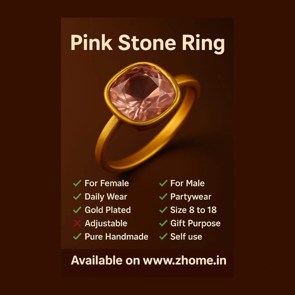 Pink Stone Ring — Gold Plated, Unisex (Sizes 7–18)