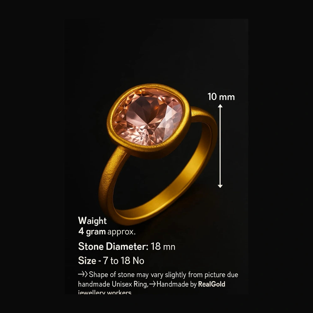 Pink Stone Ring — Gold Plated, Unisex (Sizes 7–18)