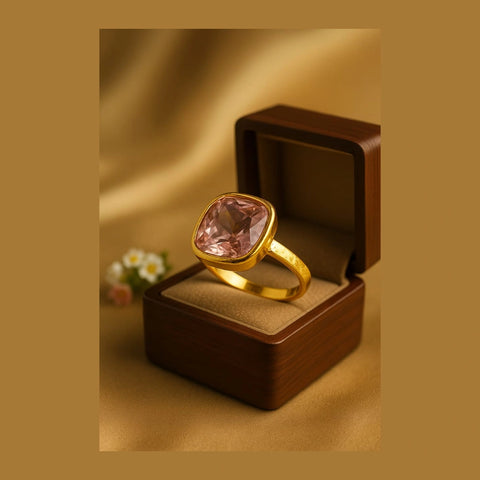 Pink Stone Ring — Gold Plated, Unisex (Sizes 7–18)