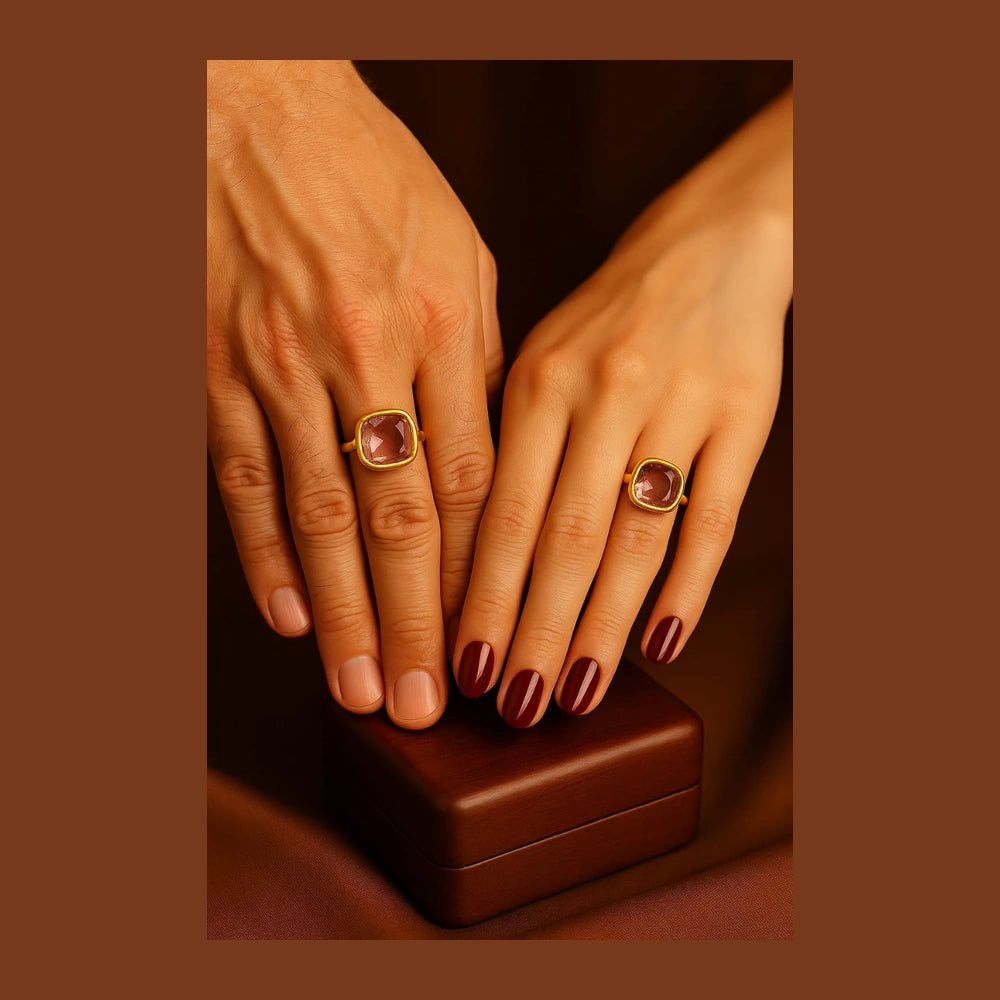 Pink Stone Ring — Gold Plated, Unisex (Sizes 7–18)