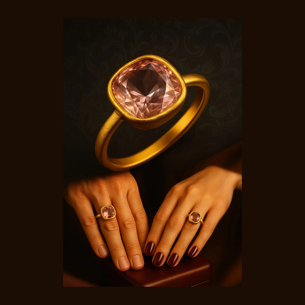 Pink Stone Ring — Gold Plated, Unisex (Sizes 7–18)