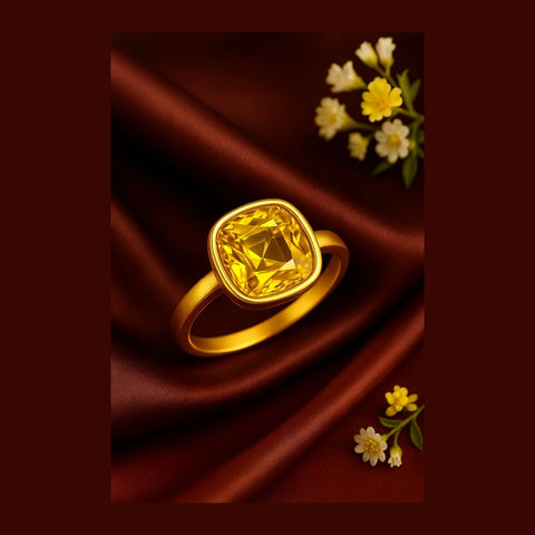 Yellow Stone Ring — Gold Plated, Unisex Handmade (Sizes 7–18)