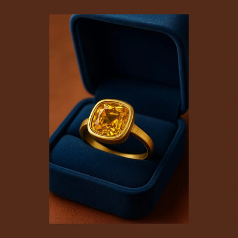 Yellow Stone Ring — Gold Plated, Unisex Handmade (Sizes 7–18)