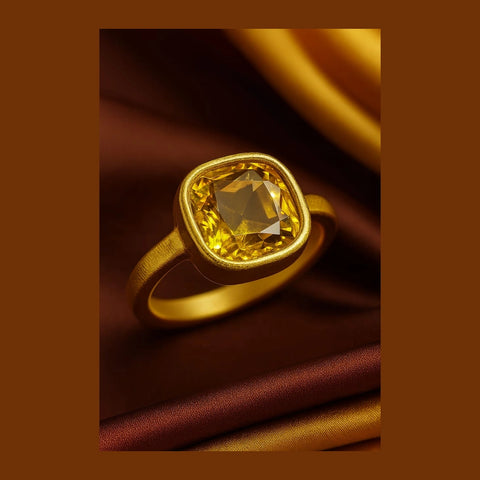 Yellow Stone Ring — Gold Plated, Unisex Handmade (Sizes 7–18)