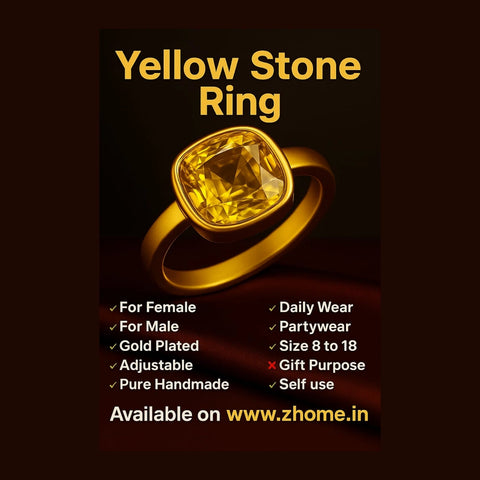 Yellow Stone Ring — Gold Plated, Unisex Handmade (Sizes 7–18)