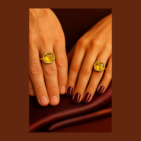 Yellow Stone Ring — Gold Plated, Unisex Handmade (Sizes 7–18)
