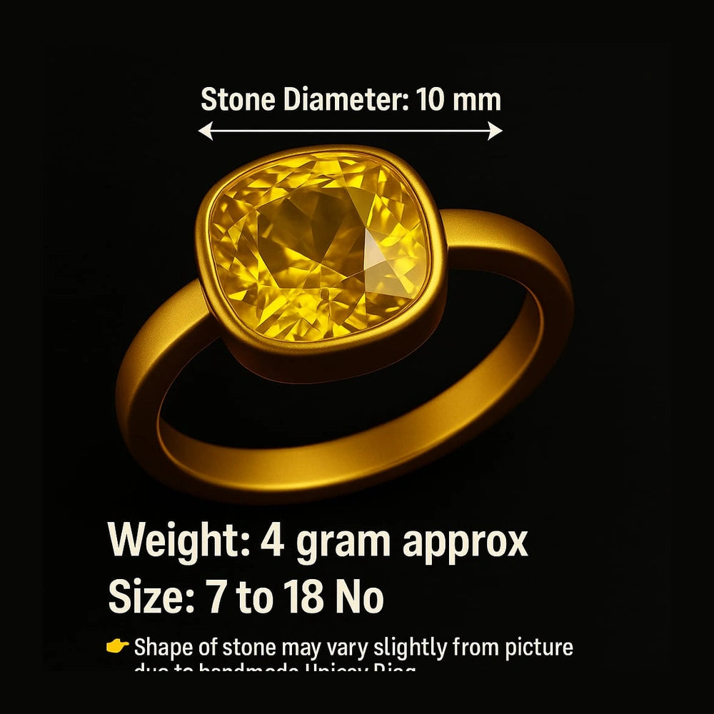 Yellow Stone Ring — Gold Plated, Unisex Handmade (Sizes 7–18)