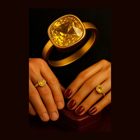 Yellow Stone Ring — Gold Plated, Unisex Handmade (Sizes 7–18)