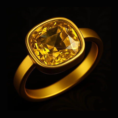 Yellow Stone Ring — Gold Plated, Unisex Handmade (Sizes 7–18)