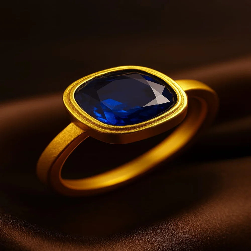 Product image of Royal Blue Zircon Gold Plated Unisex Ring – Handmade, Elegant & Stylish – image 1