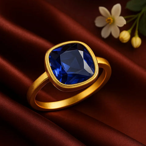 Royal Blue Zircon Gold Plated Unisex Ring – Handmade, Elegant & Stylish