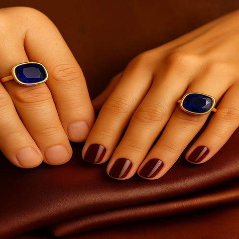 Royal Blue Zircon Gold Plated Unisex Ring – Handmade, Elegant & Stylish