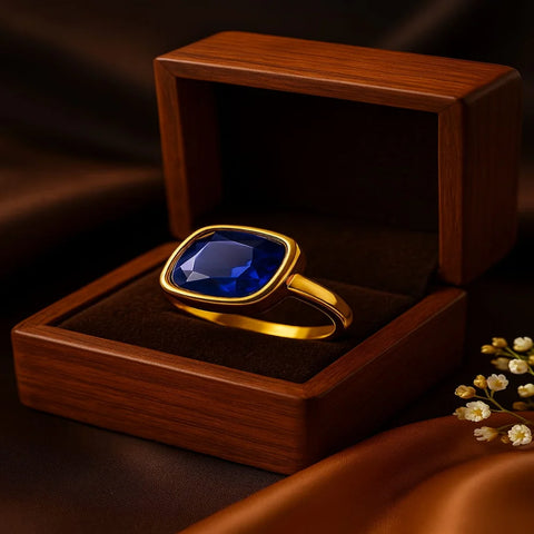 Royal Blue Zircon Gold Plated Unisex Ring – Handmade, Elegant & Stylish