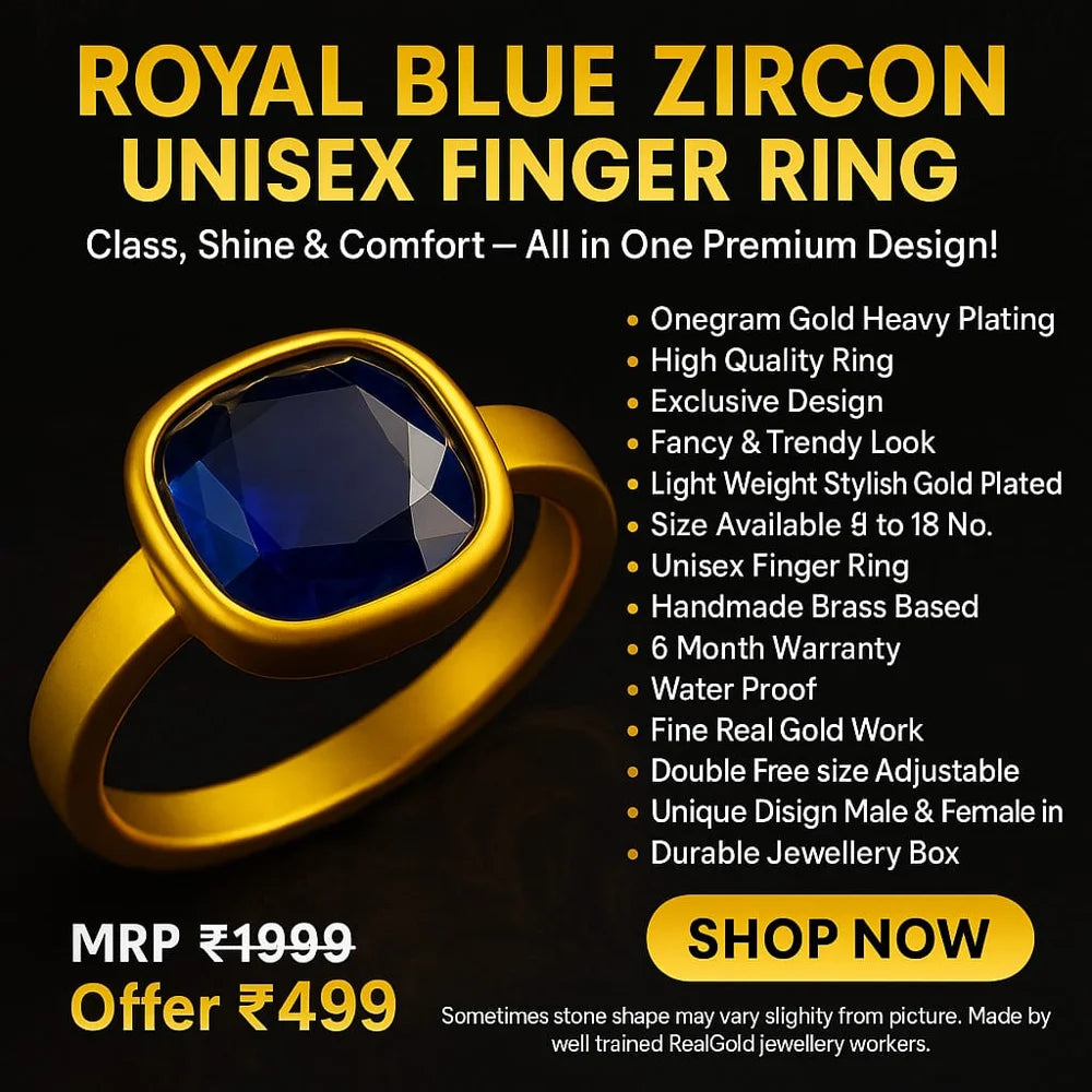 Royal Blue Zircon Gold Plated Unisex Ring – Handmade, Elegant & Stylish