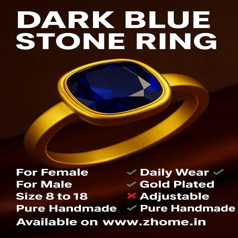 Royal Blue Zircon Gold Plated Unisex Ring – Handmade, Elegant & Stylish