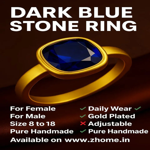 Royal Blue Zircon Gold Plated Unisex Ring – Handmade, Elegant & Stylish