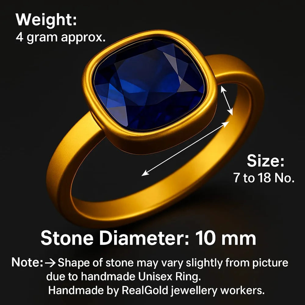 Royal Blue Zircon Gold Plated Unisex Ring – Handmade, Elegant & Stylish