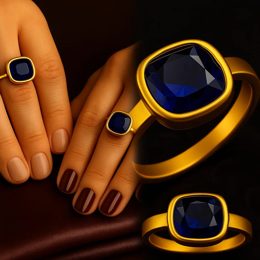 Royal Blue Zircon Gold Plated Unisex Ring – Handmade, Elegant & Stylish