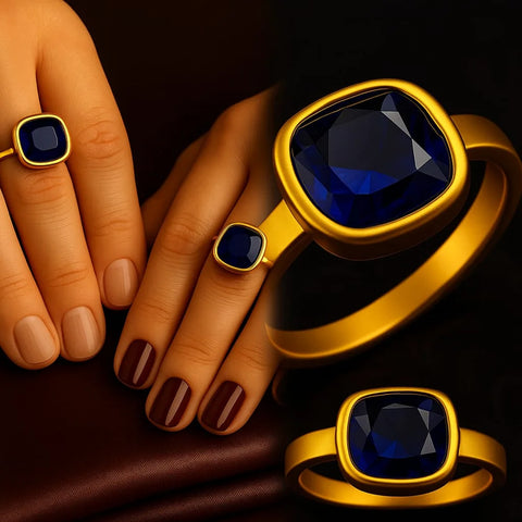 Royal Blue Zircon Gold Plated Unisex Ring – Handmade, Elegant & Stylish