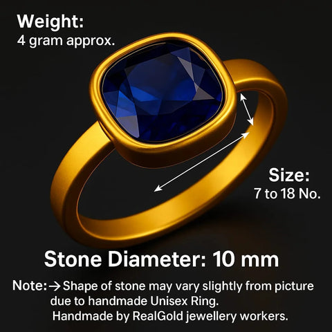 Royal Blue Zircon Gold Plated Unisex Ring – Handmade, Elegant & Stylish