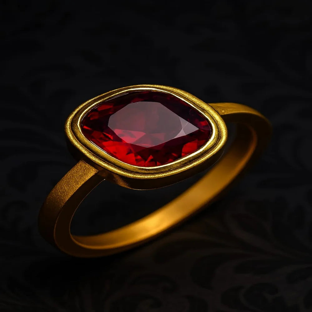 Ruby Red Zircon Gold Plated Unisex Ring – Handmade with Premium Shine