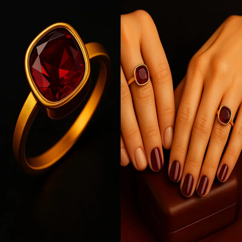 Ruby Red Zircon Gold Plated Unisex Ring – Handmade with Premium Shine
