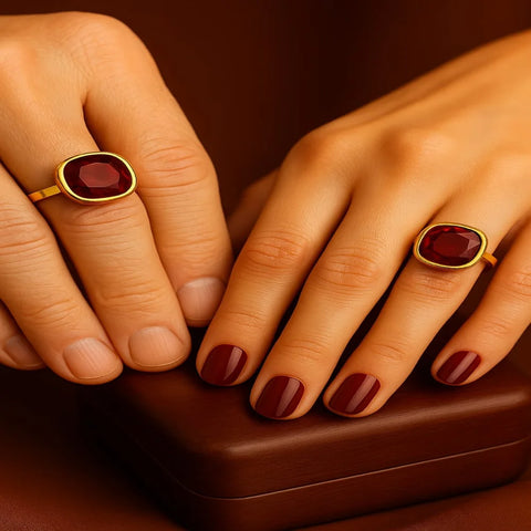 Ruby Red Zircon Gold Plated Unisex Ring – Handmade with Premium Shine