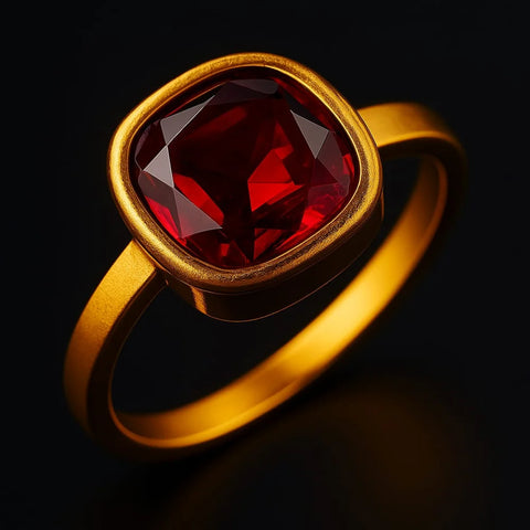 Ruby Red Zircon Gold Plated Unisex Ring – Handmade with Premium Shine