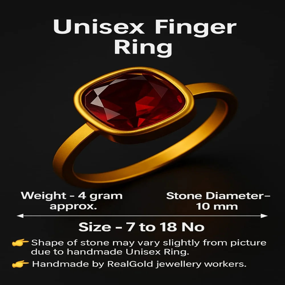 Ruby Red Zircon Gold Plated Unisex Ring – Handmade with Premium Shine