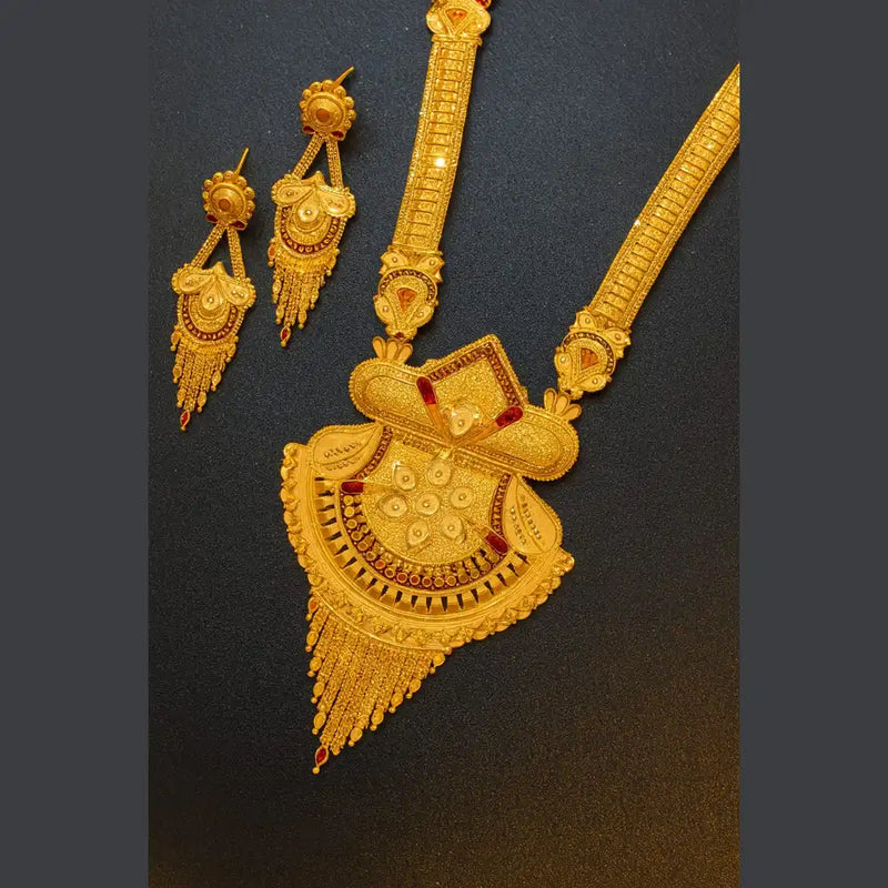 Exclusive Onegram Gold Ranihaar Necklace Set with Earrings