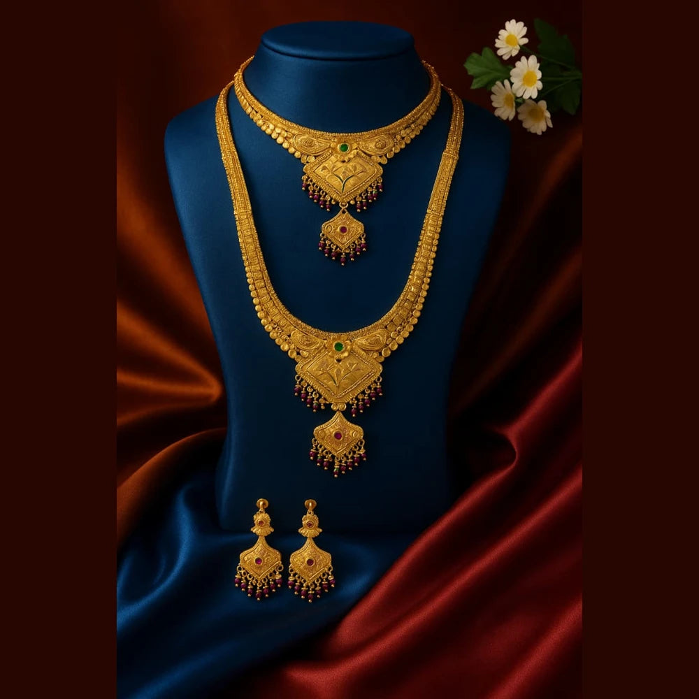Product image of Royal Temple Style Gold-Plated Bridal Necklace Set with Earrings – image 1