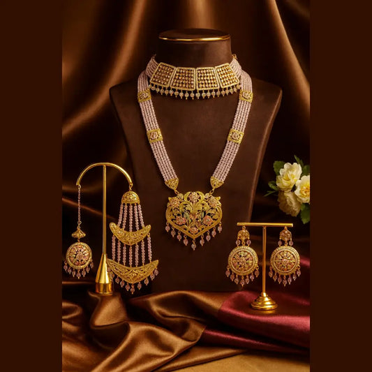 Product image of Royal Bridal Kundan Choker & Long Necklace Set with Earrings – Premium Gold Polish – image 1
