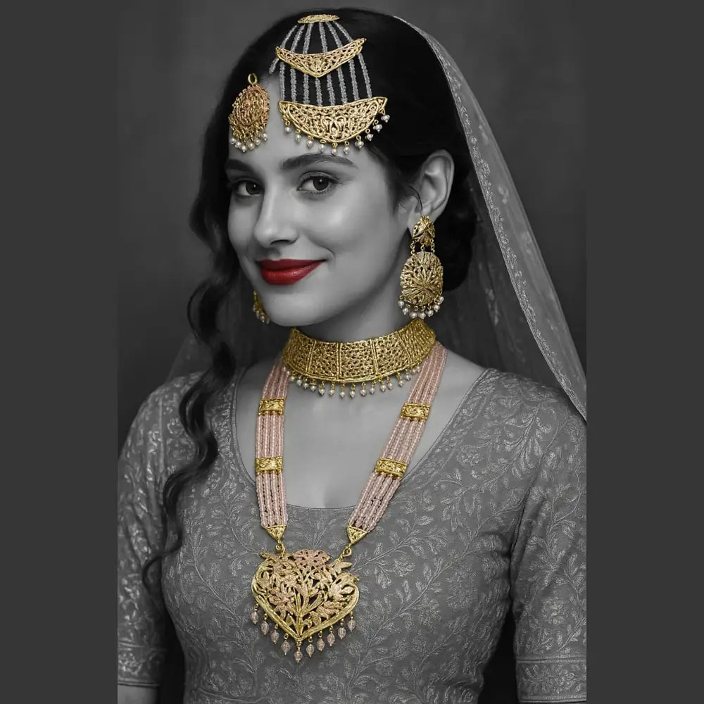 Product image of Royal Bridal Kundan Choker Long Necklace Set With Earrings Premium Gold Polish – image 3