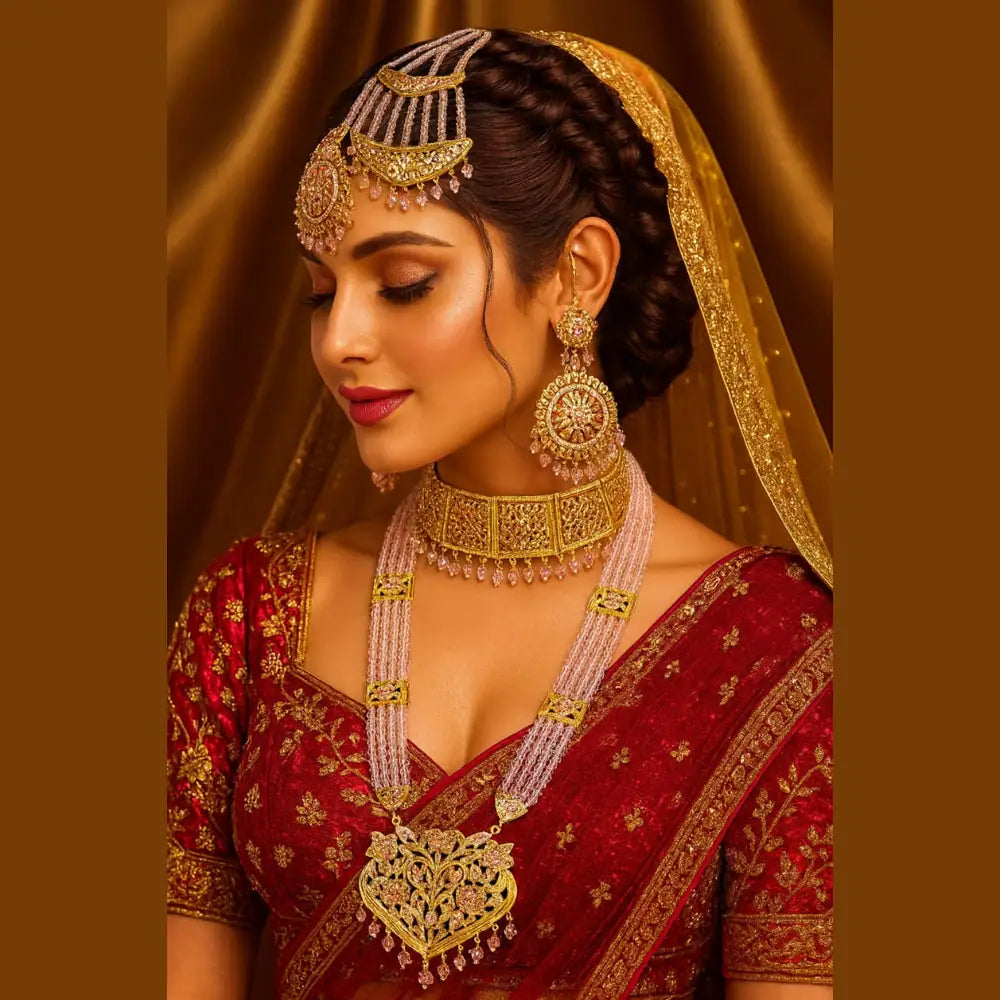 Product image of Royal Bridal Kundan Choker Long Necklace Set With Earrings Premium Gold Polish – image 2