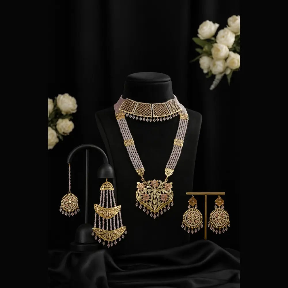 Product image of Royal Bridal Kundan Choker Long Necklace Set With Earrings Premium Gold Polish – image 4