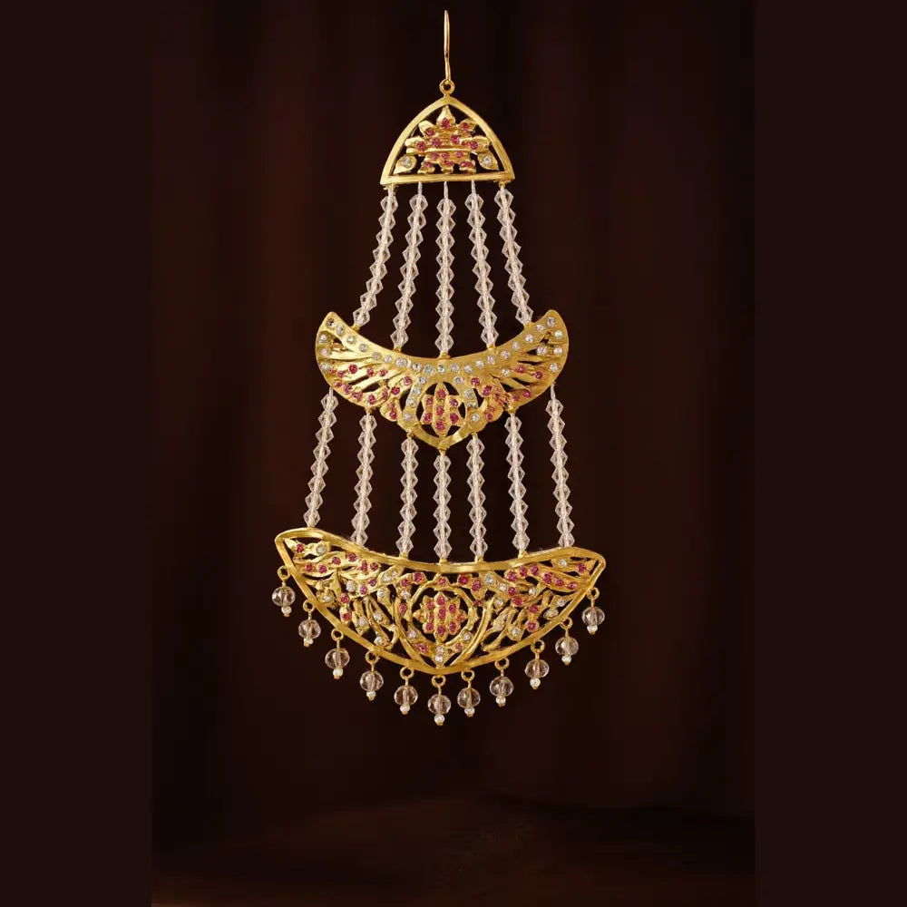 Product image of Royal Bridal Kundan Choker Long Necklace Set With Earrings Premium Gold Polish – image 6