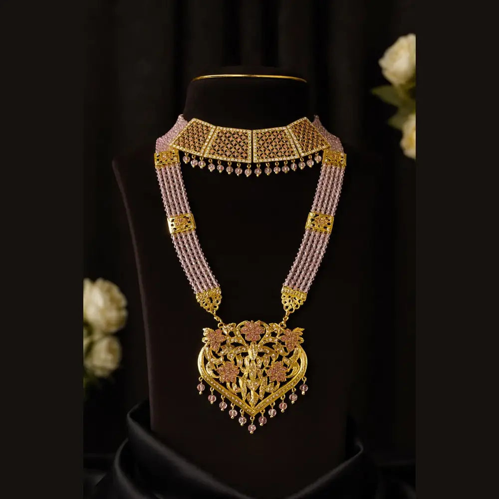 Product image of Royal Bridal Kundan Choker Long Necklace Set With Earrings Premium Gold Polish – image 9