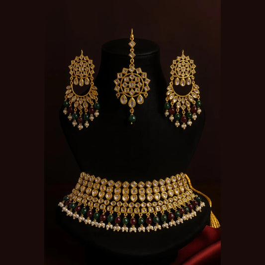 Product image of Royal Kundan Mirror Work Bridal Choker Set – Necklace, Earrings & Maang Tikka – image 1