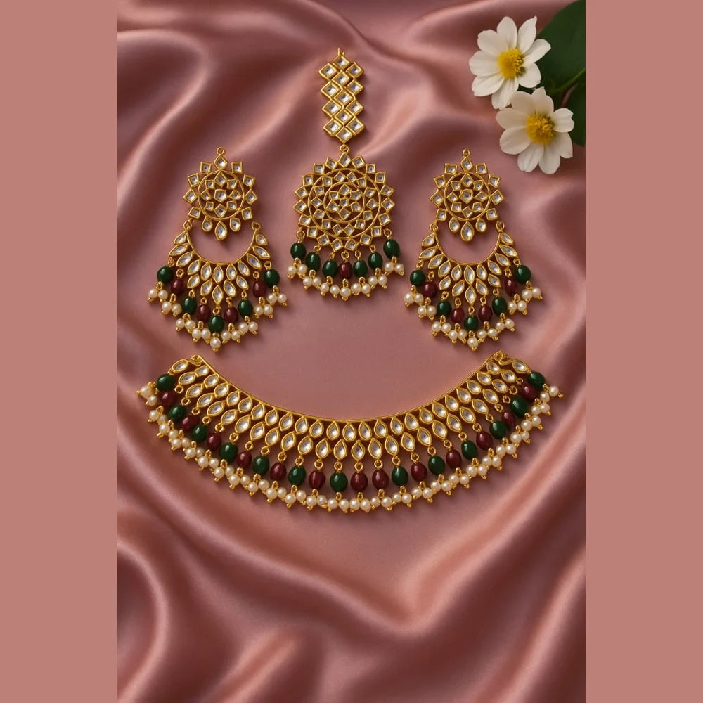 Product image of Floral Gold Plated Bridal Choker Set With Drop Pendant Teardrop Earrings Copy – image 3