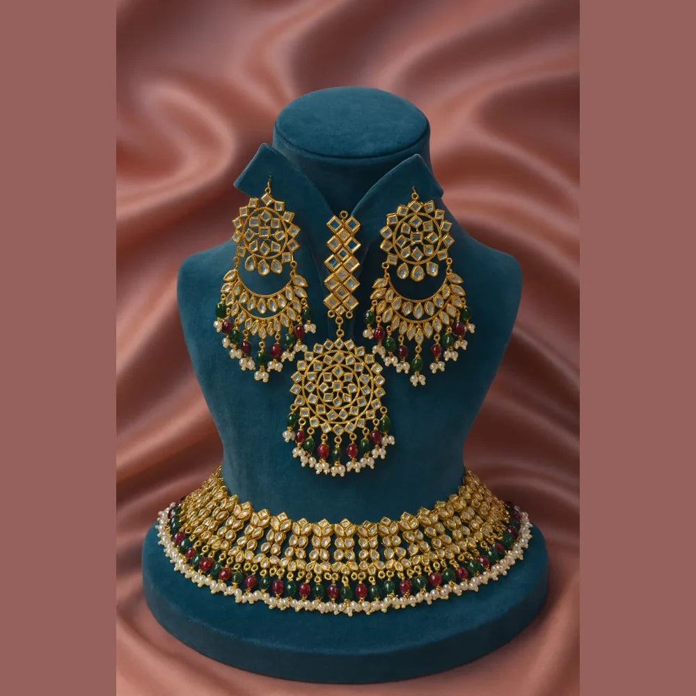 Product image of Floral Gold Plated Bridal Choker Set With Drop Pendant Teardrop Earrings Copy – image 2