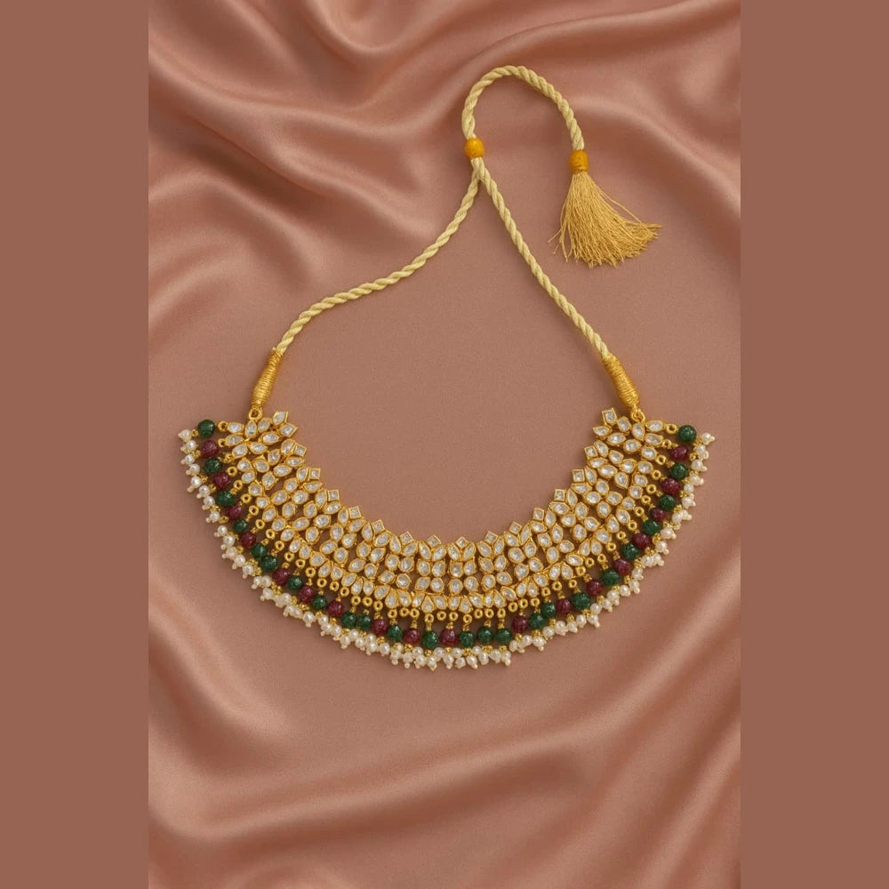 Product image of Floral Gold Plated Bridal Choker Set With Drop Pendant Teardrop Earrings Copy – image 5