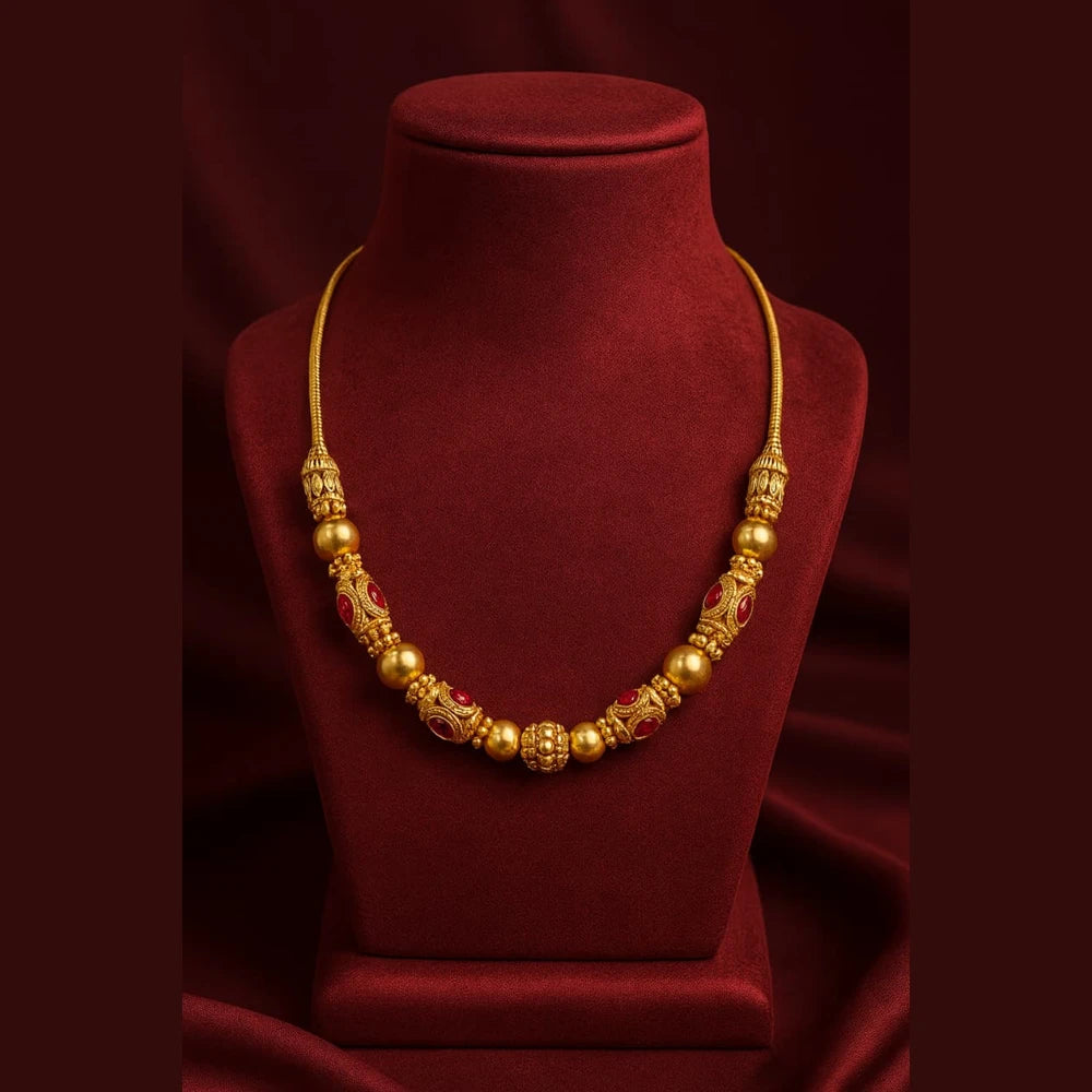 Product image of Trendy Royal Antique Gold Plated Mala Necklace | Red Stone Handmade Long Chain | RealGold Finish – image 1