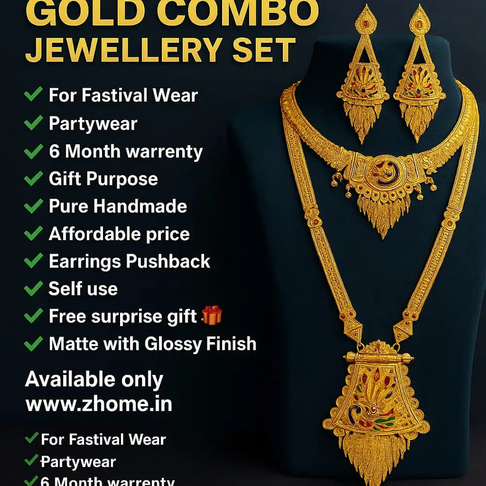 Product image of Peacock Design Onegram Gold Combo Jewellery Set – image 6