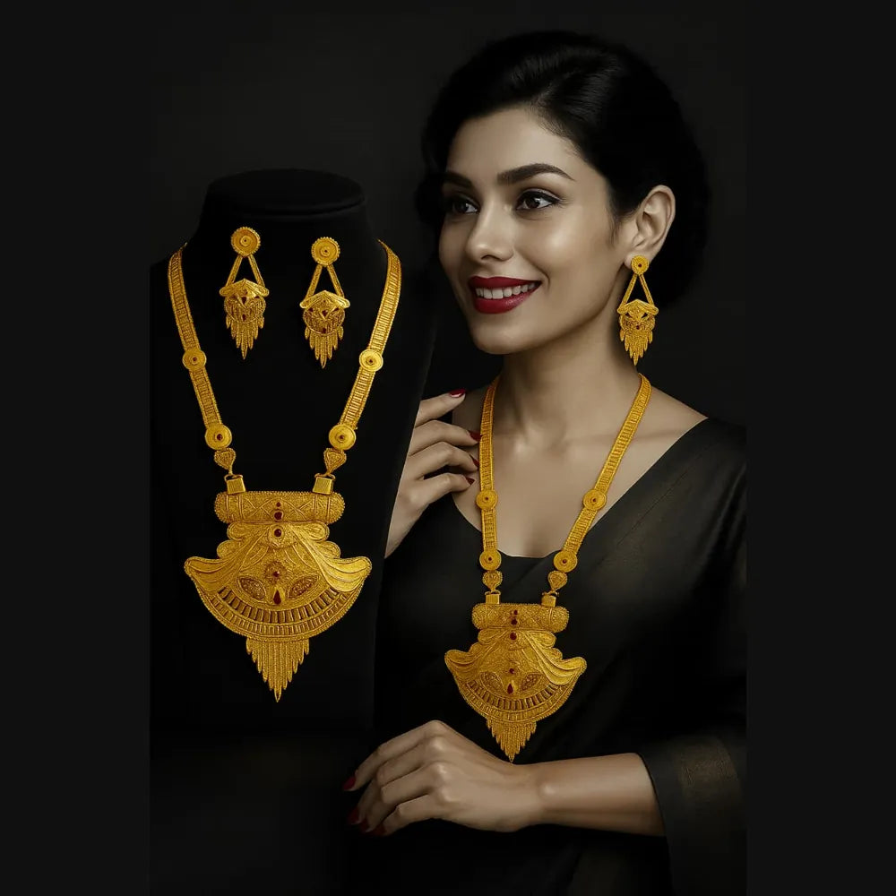 Product image of Handmade Long Onegram Gold Ranihaar Necklace Set – image 2