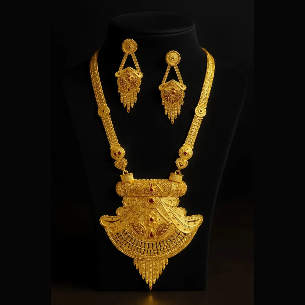 Product image of Handmade Long Onegram Gold Ranihaar Necklace Set – image 3