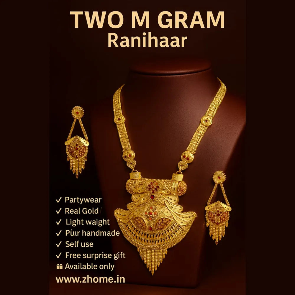 Product image of Handmade Long Onegram Gold Ranihaar Necklace Set – image 5